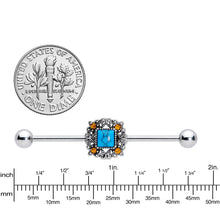 Load image into Gallery viewer, 14G Yellow Gem Blue Faux Turquoise Square Industrial Barbell 38mm
