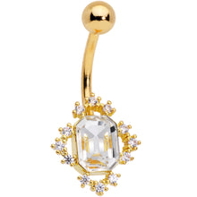 Load image into Gallery viewer, Clear CZ Gem Gold Tone Regal Rectangle Belly Ring
