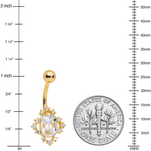 Load image into Gallery viewer, Clear CZ Gem Gold Tone Regal Rectangle Belly Ring

