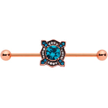 Load image into Gallery viewer, 14G Aqua Gem Rose Gold Tone Renaissance Industrial Barbell 38mm
