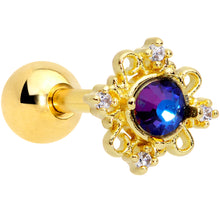 Load image into Gallery viewer, 16G 1/4 Purple Tourmaline Gold Tone Filigree Cartilage Tragus
