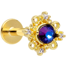 Load image into Gallery viewer, 16G 5/16 Purple Tourmaline Gold Tone Filigree Labret Tragus
