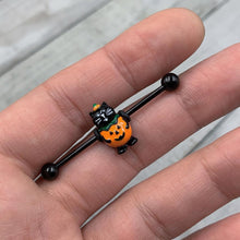 Load image into Gallery viewer, 14G Black Cat Pumpkin Halloween Industrial Barbell 38mm
