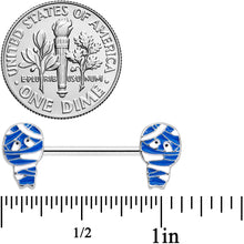 Load image into Gallery viewer, 14G 9/16 Blue White Mummy Halloween Barbell Nipple Ring Set

