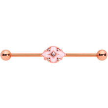 Load image into Gallery viewer, 14G Clear Gem Rose Gold Tone Pink Cross Industrial Barbell 38mm
