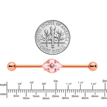Load image into Gallery viewer, 14G Clear Gem Rose Gold Tone Pink Cross Industrial Barbell 38mm
