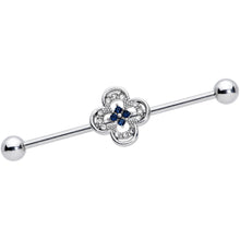 Load image into Gallery viewer, 14G Blue Gem Stylized Deco Cross Industrial Barbell 38mm
