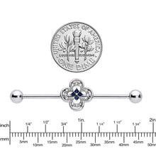 Load image into Gallery viewer, 14G Blue Gem Stylized Deco Cross Industrial Barbell 38mm
