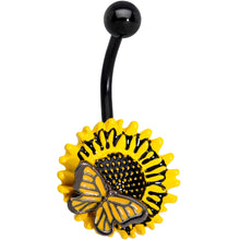 Load image into Gallery viewer, Black Sunflower Butterfly Belly Ring

