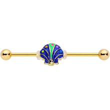 Load image into Gallery viewer, 14G Gold Tone Blue Shell Industrial Barbell 38mm
