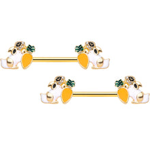 Load image into Gallery viewer, 14G 9/16 Clear Gem Gold Tone Carrot Bunny Barbell Nipple Ring Set
