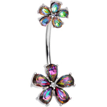 Load image into Gallery viewer, Dark Aurora Gem Fabulous Flowers Double Mount Belly Ring
