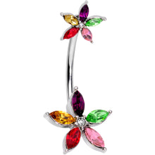 Load image into Gallery viewer, Rainbow Gem Starry Flower Double Mount Belly Ring
