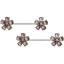 Load image into Gallery viewer, 14G 9/16 Dark Aurora Gem Fabulous Flowers Nipple Ring Set
