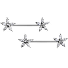 Load image into Gallery viewer, 14G 9/16 Clear Gem Starry Flower Barbell Nipple Ring Set
