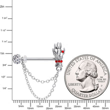 Load image into Gallery viewer, 14G 9/16 Red Gem Skeleton Hands Halloween Dangle Nipple Ring Set
