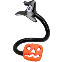 Load image into Gallery viewer, 14G 3/8 Black Witch Cap Pumpkin Halloween Spiral Twister Belly Ring
