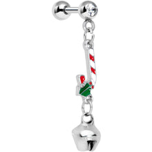 Load image into Gallery viewer, 16G 1/4 Clear Gem Candy Cane Christmas Dangle Cartilage Earring
