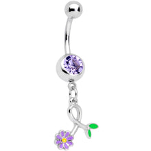Load image into Gallery viewer, Purple Gem Daisy Curl Flower Dangle Belly Ring
