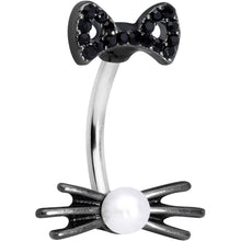 Load image into Gallery viewer, Black Gem White Orb Black Cat Halloween Double Mount Belly Ring
