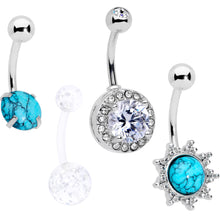 Load image into Gallery viewer, Clear Gem Faux Turquoise UV Glow Belly Ring Set of 4
