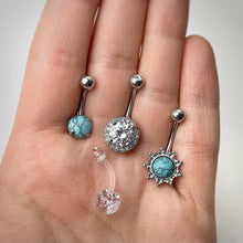 Load image into Gallery viewer, Clear Gem Faux Turquoise UV Glow Belly Ring Set of 4

