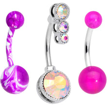 Load image into Gallery viewer, Aurora CZ Gem Purple UV Glow Belly Ring Set of 3
