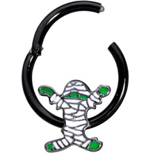 Load image into Gallery viewer, 16G 3/8 White Green Mummy Black Halloween Hinged Segment Ring

