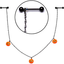 Load image into Gallery viewer, 14G 9/16 Black Orange Pumpkin Halloween Dangle Nipple Chain
