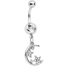 Load image into Gallery viewer, Clear Gem Star Moon Dangle Twister Blue Belly Ring Set of 3
