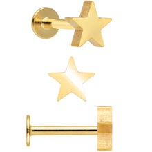 Load image into Gallery viewer, 16G 5/16 Blue Clear Gem Gold Tone Star Labret Tragus Set of 3
