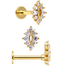 Load image into Gallery viewer, 16G 5/16 Clear CZ Gem Gold Tone Triquetra Labret Tragus Set of 3
