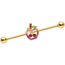 Load image into Gallery viewer, 14G Pink Purple Gem Gold Hue Apple Cherry Industrial Barbell 38mm
