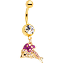Load image into Gallery viewer, Clear Gem Gold Tone Dainty Dolphin Dangle Belly Ring
