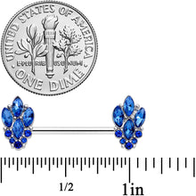 Load image into Gallery viewer, 14G 9/16 Blue CZ Gem Fountain Barbell Nipple Ring Set
