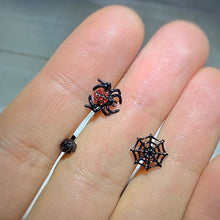 Load image into Gallery viewer, 16G 1/4 Black Red Gem Spider Halloween Cartilage Tragus Set of 3

