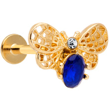 Load image into Gallery viewer, 16G 5/16 Blue Gem Gold Tone Beautiful Bee Labret Monroe Tragus
