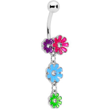 Load image into Gallery viewer, Clear Gem Floral Garland Pink Purple Flower Dangle Belly Ring
