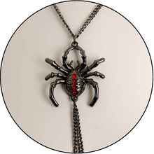 Load image into Gallery viewer, 14G 9/16 Red Gem Black Spider Web Halloween Nipple Chain Necklace
