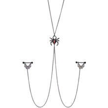 Load image into Gallery viewer, 14G 9/16 Red Gem Black Spider Web Halloween Nipple Chain Necklace
