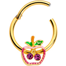 Load image into Gallery viewer, 16G 3/8 Pink Purple Gem Gold Hue Apple Cherry Hinged Segment Ring
