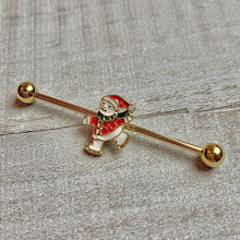 Load image into Gallery viewer, 14G Gold Tone Skating Snowman Christmas Industrial Barbell 38mm
