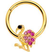 Load image into Gallery viewer, 16G 3/8  Pink Gem Gold Tone Fashion Flamingo Hinged Segment Ring
