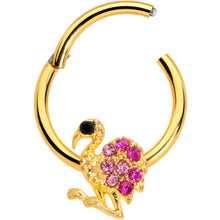 Load image into Gallery viewer, 16G 3/8  Pink Gem Gold Tone Fashion Flamingo Hinged Segment Ring
