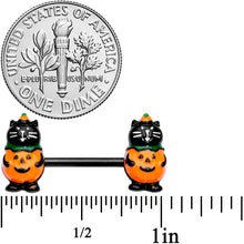 Load image into Gallery viewer, 14G 9/16 Black Cat Pumpkin Halloween Barbell Nipple Ring Set
