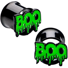 Load image into Gallery viewer, Green Boo Halloween Double Flare Plug Set
