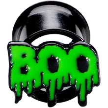 Load image into Gallery viewer, Green Boo Halloween Double Flare Plug Set
