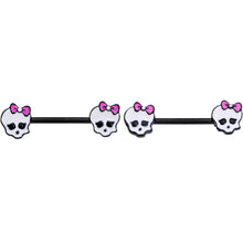 Load image into Gallery viewer, 14G 9/16 Aurora Gem Black Kawaii Skull Barbell Nipple Ring Set
