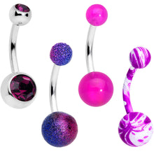 Load image into Gallery viewer, Purple Gem Sandblasted Glow Swirl Belly Ring Set of 4
