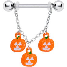 Load image into Gallery viewer, 14G 9/16 Pumpkin Halloween Chain Dangle Nipple Ring Set
